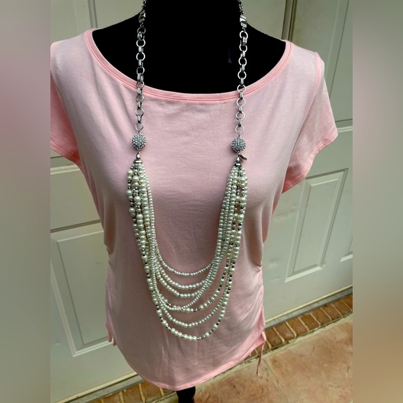 White House Black Market, 7 Layer Convertible Pearl, Silver, Necklace - Picture 2 of 5